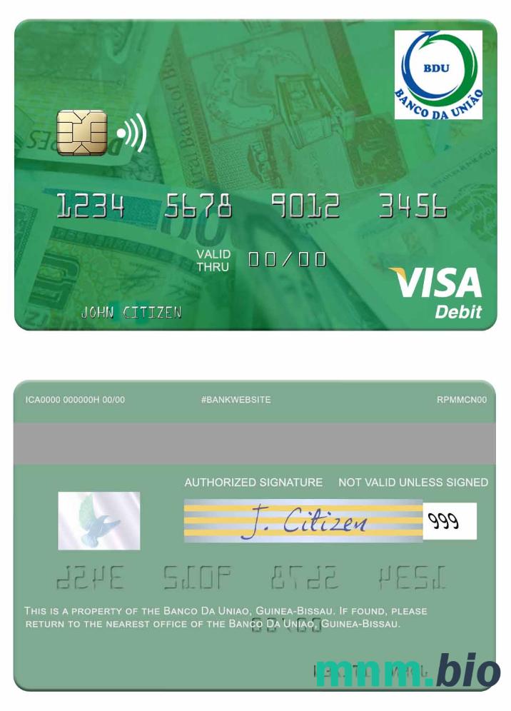 Guine Bissau Banco Da Uniao visa debet karta przykład w formacie PSD